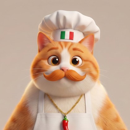 Chef Fufi in his white hat and apron, chilli pendant at his chest.